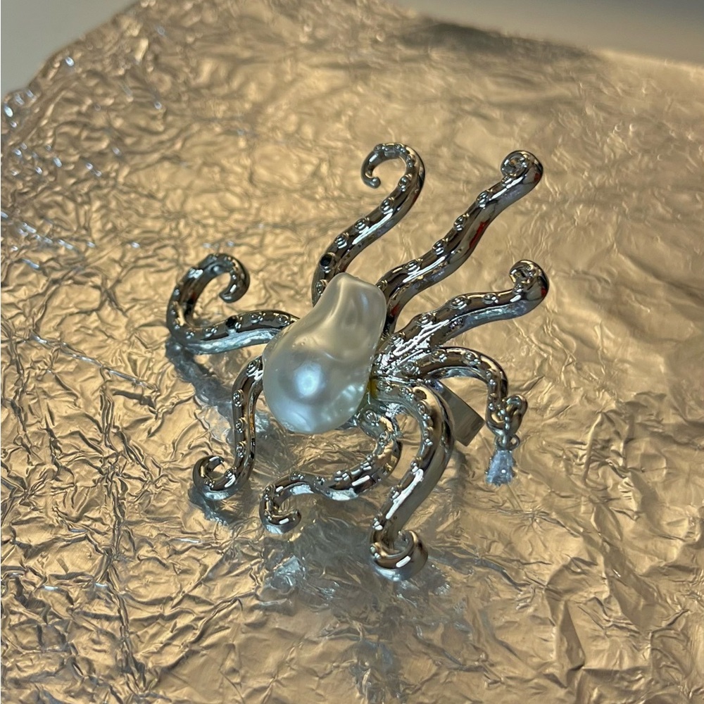 Silver Octopus Ring with Pearl Accent